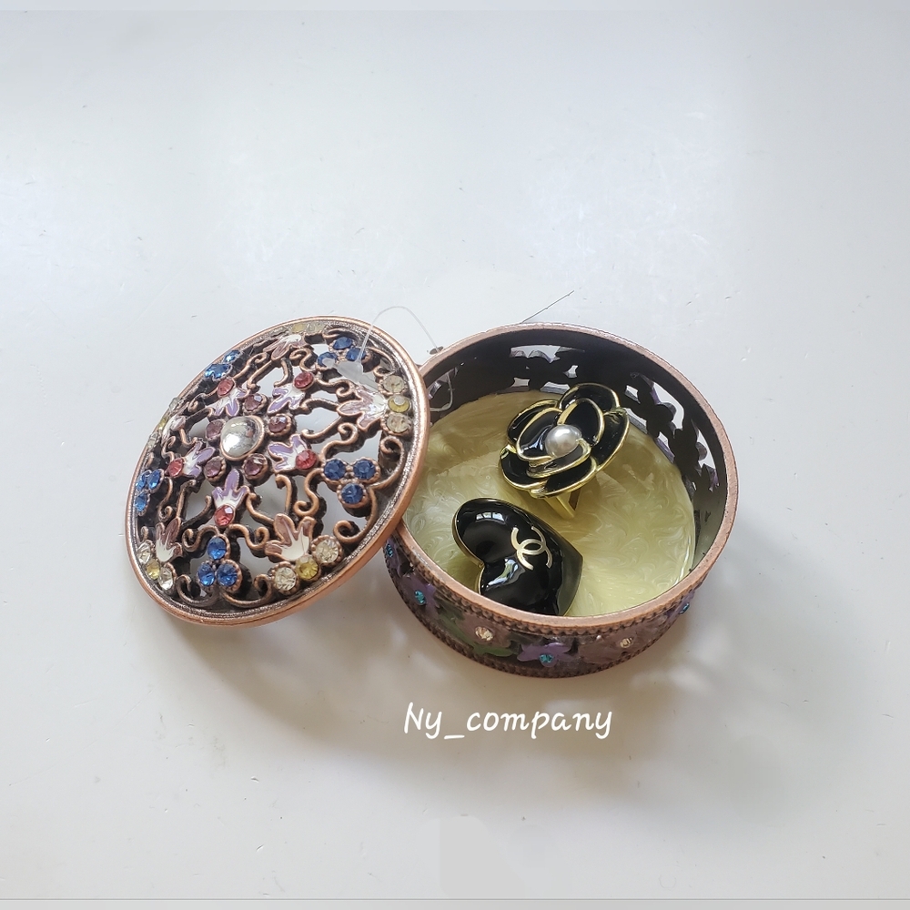 (SALE)Antique Metal Jewelry Box Ring Earring Trinket Box Brand New